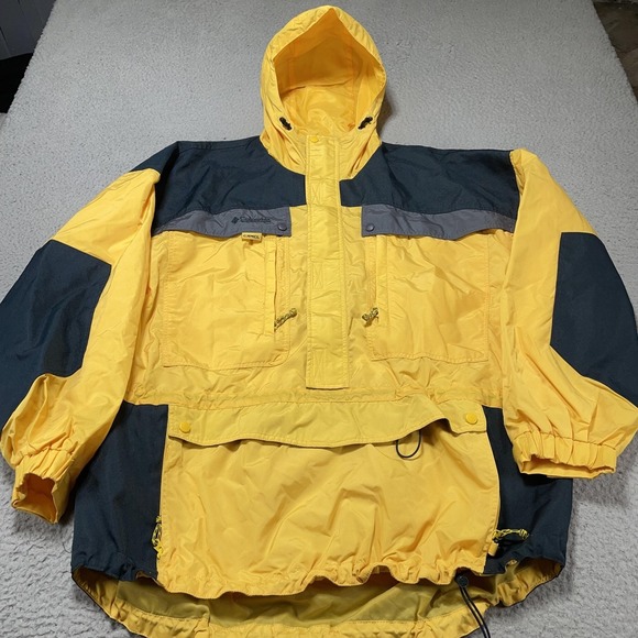 Columbia Camel Jacket Mens XL Yellow Colorblock Hooded Windbreaker S7 XM3330